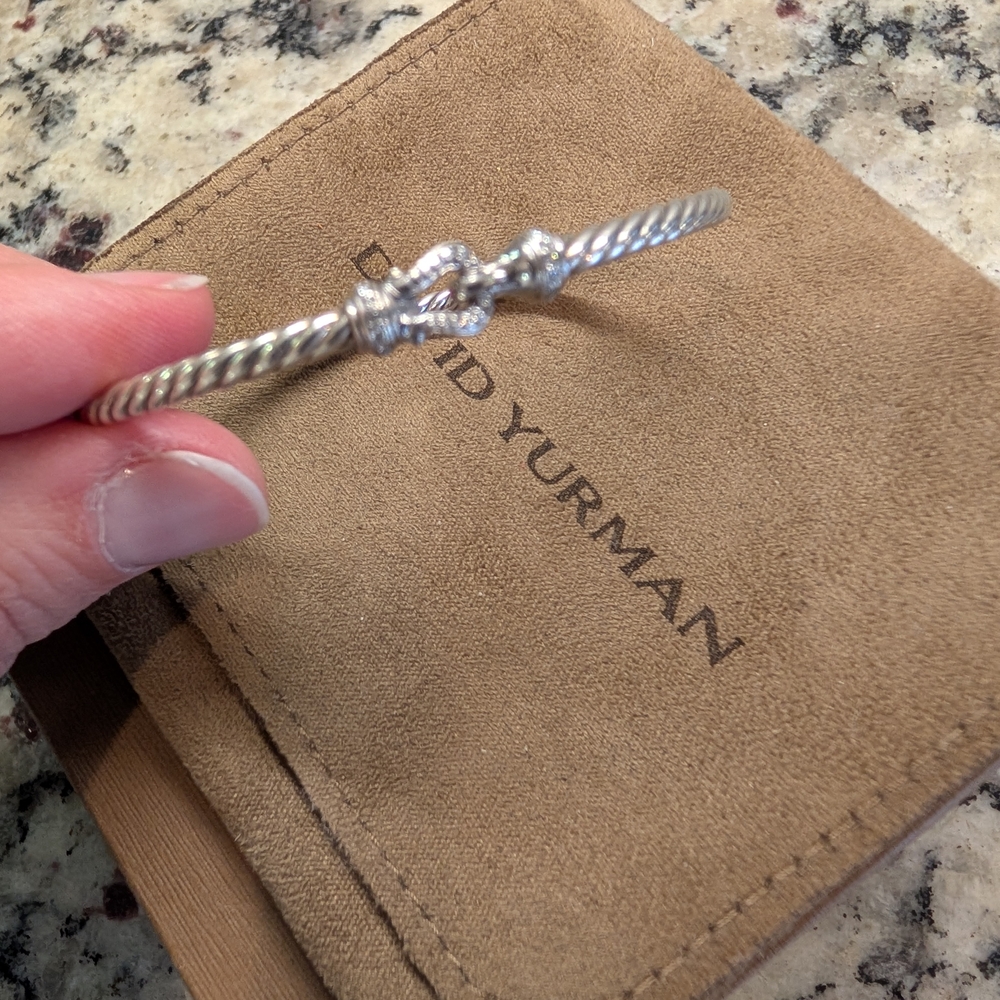 Authentic David Yurman Silver Buckle Cable Bracelet with Diamonds - Picture 12 of 14